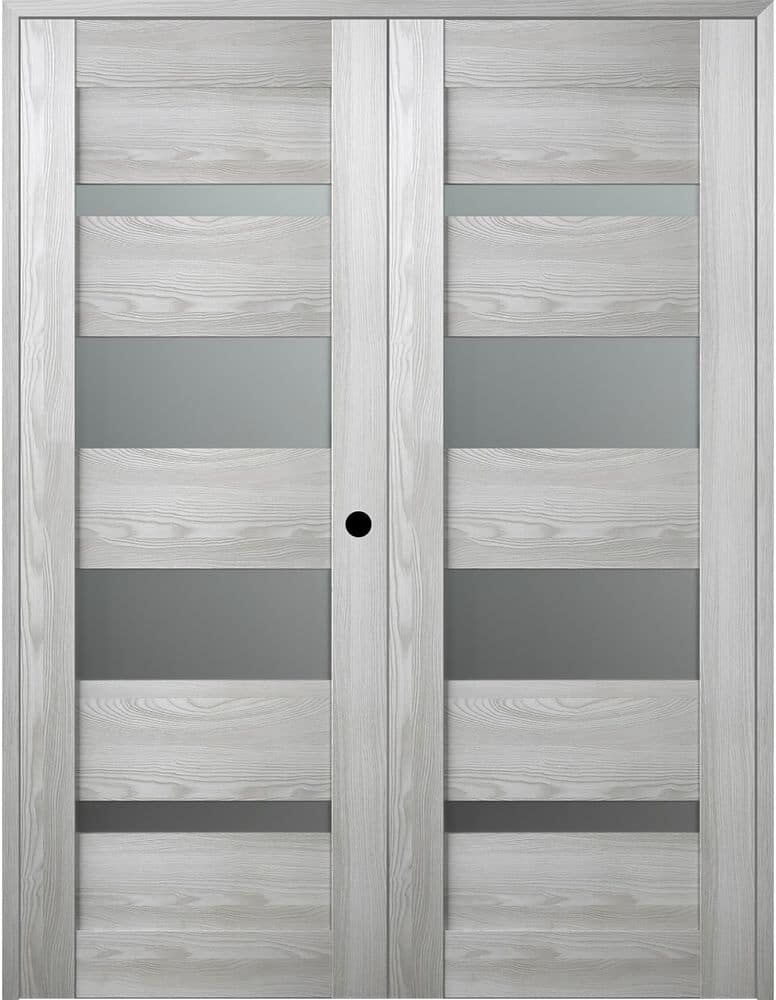 Belldinni Vona- 07-01 36 in. x 80 in. Left Hand Active 4-Lite Frosted Glass Ribeira Ash Wood Composite Double Prehung French Door