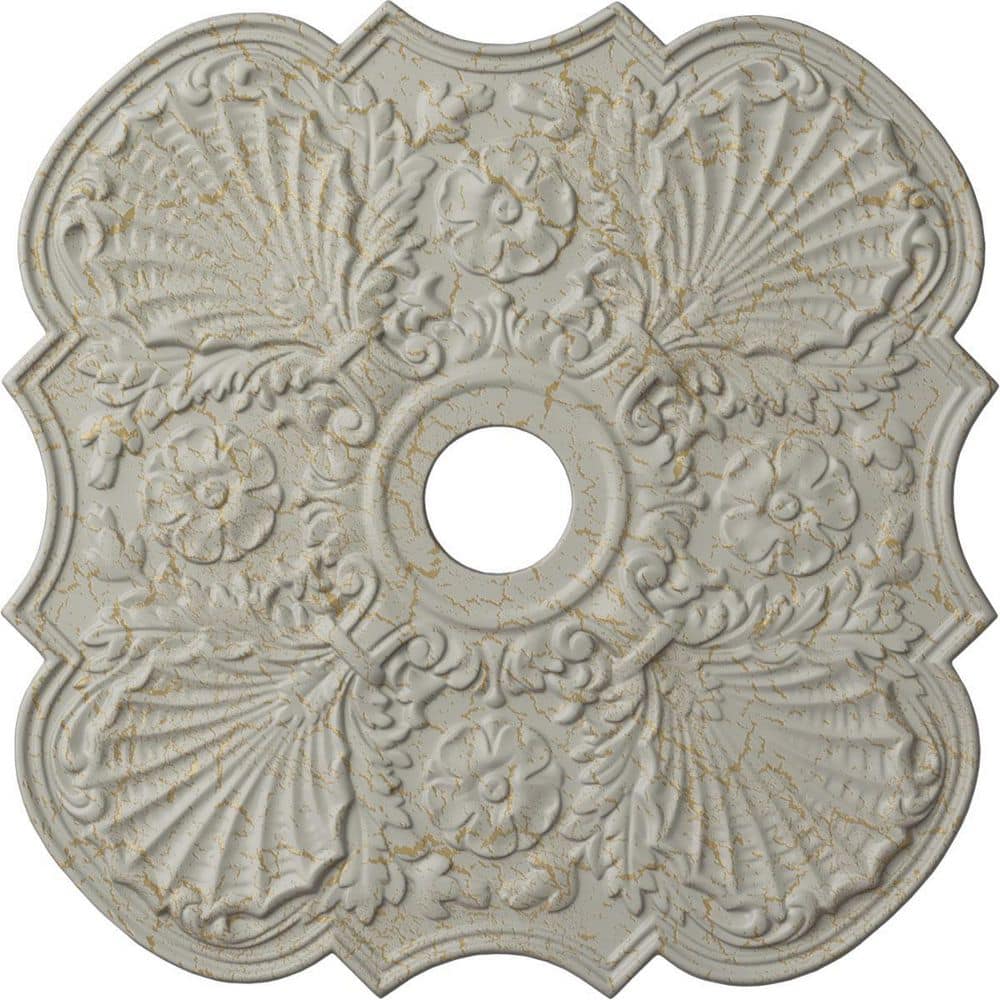 Ekena Millwork 1-3/8 in. x 29 in. x 29 in. Polyurethane Flower Ceiling Moulding, Pot of Cream Crackle