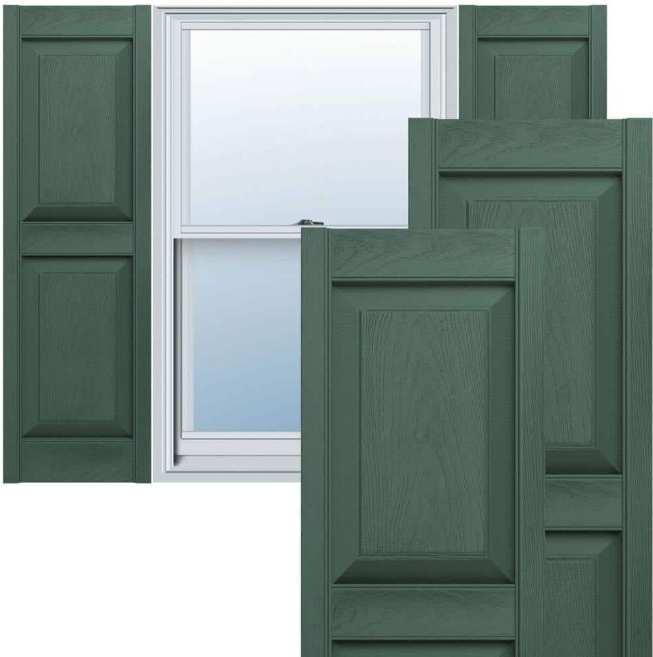 Ekena Millwork 12 in. x 41 in. Lifetime Vinyl Custom Two Equal Raised Panel Shutters Pair Forest Green