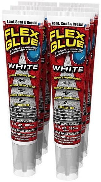 FLEX SEAL FAMILY OF PRODUCTS Flex Glue White 6 oz. Pro-Formula Strong Rubberized Waterproof Adhesive (6-Pack)