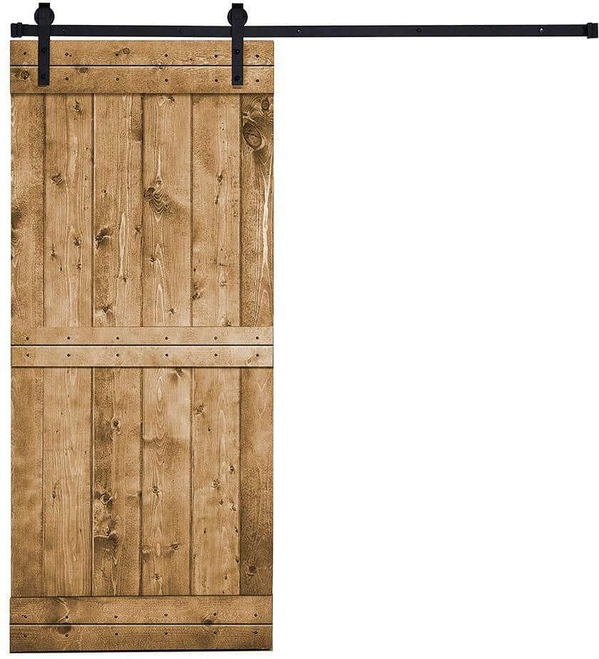 AIOPOP HOME Mid-Bar Serie 42 in. x 84 in. Briar smoke Knotty Pine Wood DIY Sliding Barn Door with Hardware Kit