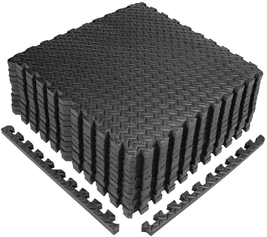 CAP Puzzle Exercise Mat Black 24 in. x 24 in. x 0.5 in. EVA Foam Interlocking Tiles with Border (48 sq. ft.)