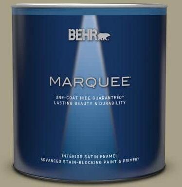 BEHR MARQUEE 1 qt. #N340-4 Tent Green One-Coat Hide Satin Enamel Interior Paint & Primer