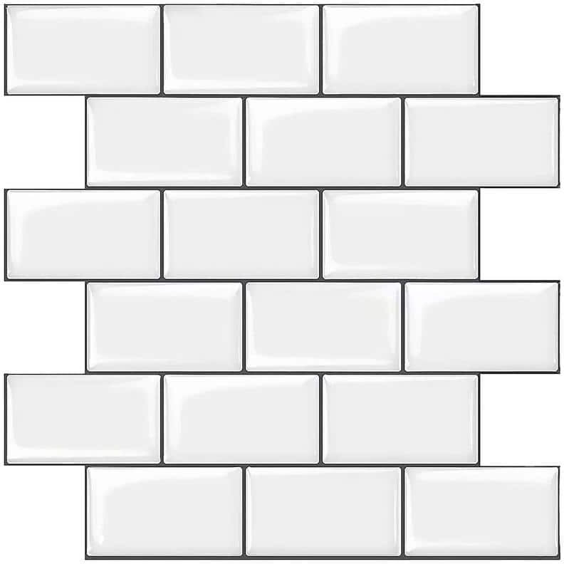 Yipscazo 10 in. x 11.8 in. White with Black Grout Thick Vinyl Peel and Stick Backsplash Tiles for Kitchen (20-Pack/16.39 sq. ft.)