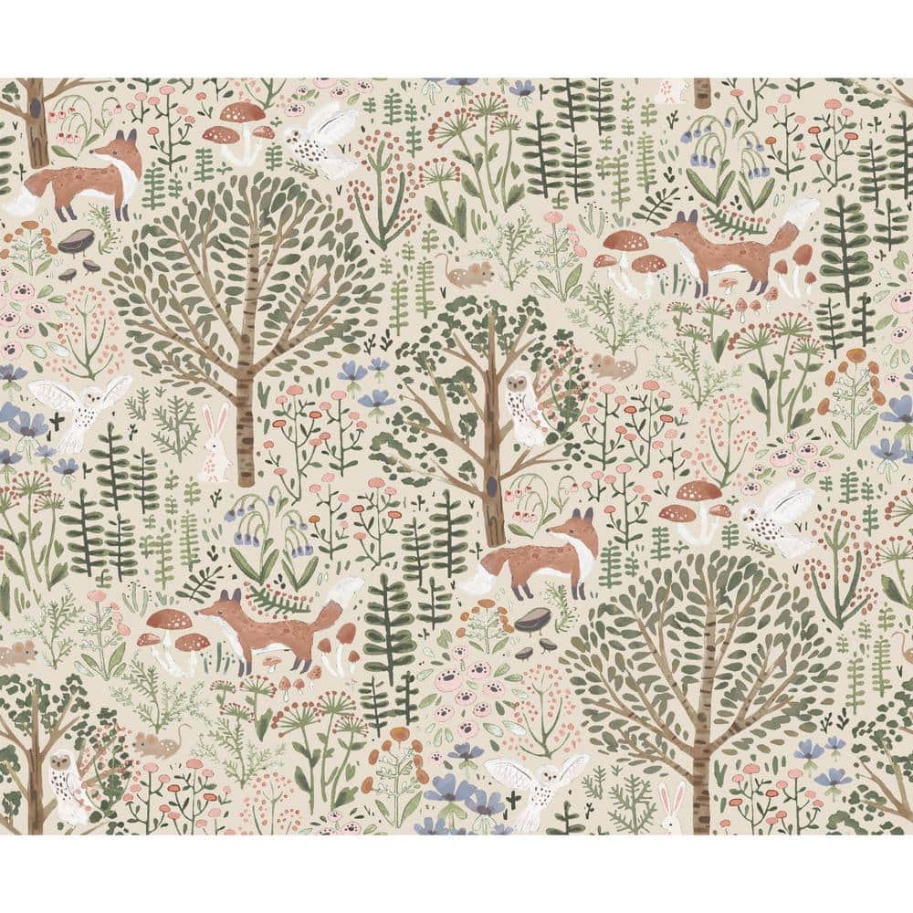 RoomMates Clara Jean Folklore Forest Neutral Vinyl Peel and Stick Matte Wallpaper 30.75 sq. ft.