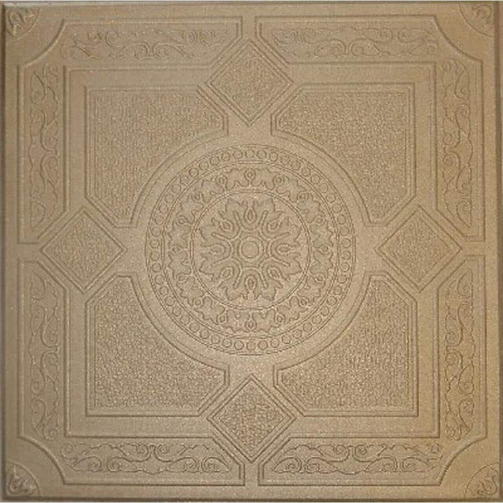 A La Maison Ceilings Kensington Garden Light Brass 1.6 ft. x 1.6 ft. Decorative Foam Glue Up Ceiling Tile (21.6 sq. ft./Case)