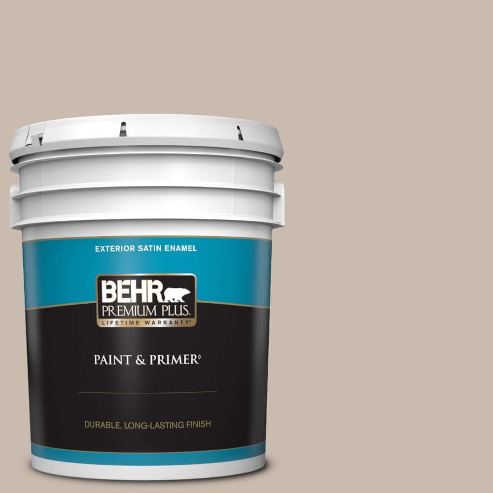 BEHR PREMIUM PLUS 5 gal. #ECC-44-1 Barley Field Satin Enamel Exterior Paint & Primer