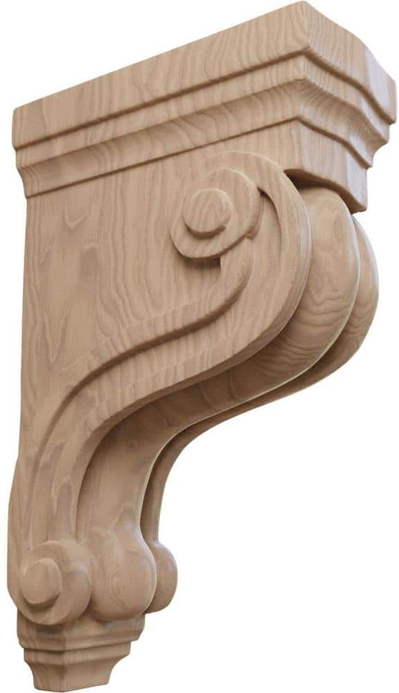 Ekena Millwork 3-3/8 in. x 6-1/2 in. x 10-1/2 in. Unfinished Mahogany Boston Traditional Scroll Corbel