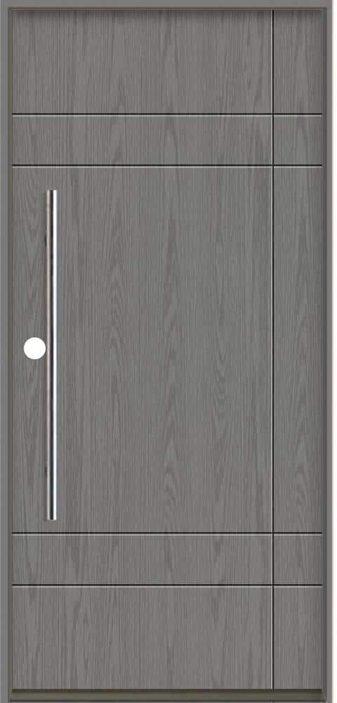 Krosswood Doors SUMMIT Modern Faux Pivot 36 in. x 80 in. Right-Hand/Inswing Solid Panel Malibu Grey Stain Fiberglass Prehung Front Door