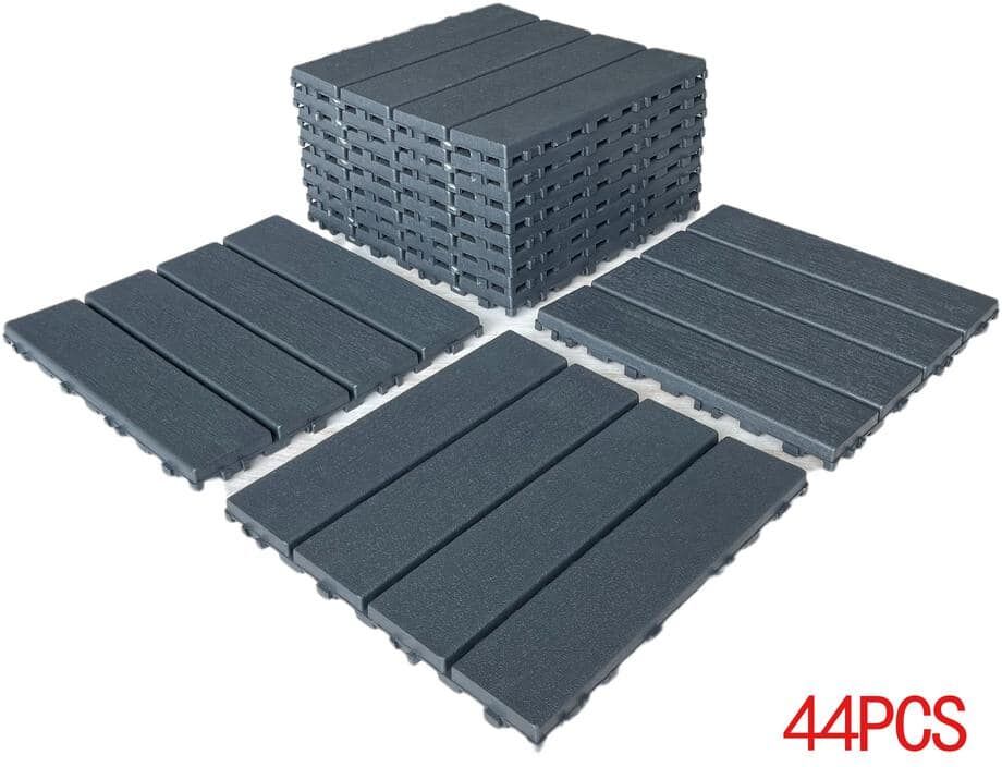 GOGEXX 11.8 in. x 11.8 in. Outdoor Square Plastic Interlocking Flooring Deck Tiles for Courtyard Garden(44 pieces) in Gray