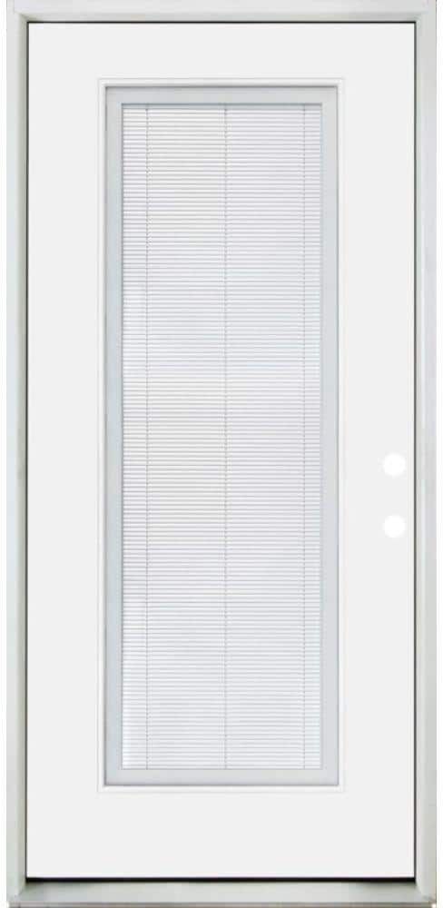 Steves & Sons Legacy 36 in. x 80 in. Right-Hand/Outswing Full Lite Clear Glass Mini-Blind White Primed Fiberglass Prehung Front Door