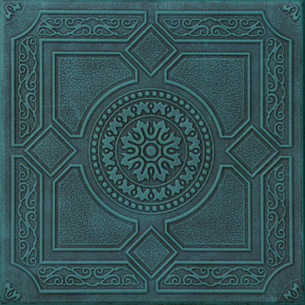 A La Maison Ceilings Kensington Garden Antique Green 1.6 ft. x 1.6 ft. Decorative Foam Glue Up Ceiling Tile (21.6 sq. ft./Case)