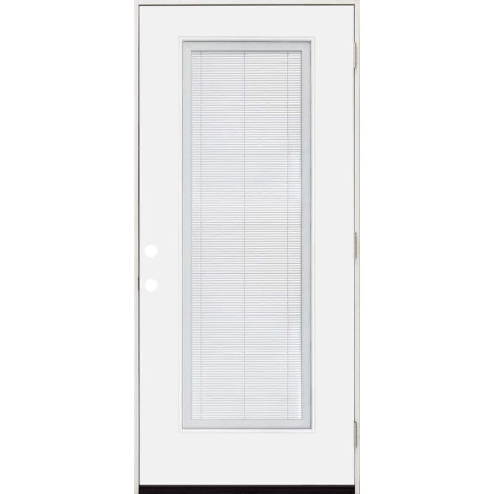 Steves & Sons Legacy 36 in. x 80 in. Left-Hand/Outswing Full Lite Clear Glass Mini-Blind White Primed Fiberglass Prehung Front Door