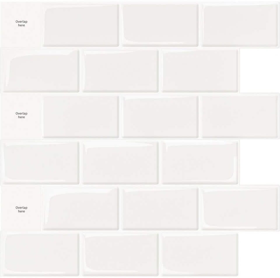 Art3d White Grout 12 in. x 12 in. Vinyl Peel and Stick Tile for Kitchen Island Walls, Bathroom Backsplashes (9.5 sq. ft./pack)