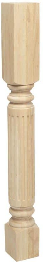 American Pro Decor 35-1/4 in. x 3-3/4 in. Unfinished Solid Hardwood Fluted Kitchen Island Leg