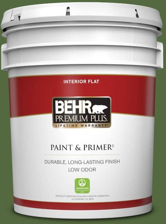 BEHR PREMIUM PLUS 5 gal. #M380-7 Alfalfa Extract Flat Low Odor Interior Paint & Primer