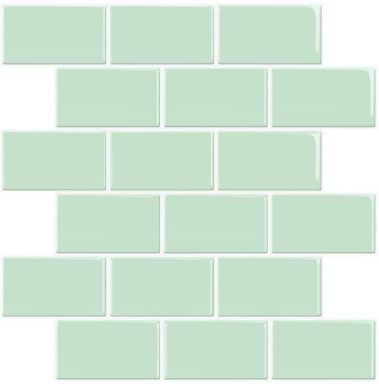 Art3d 12 in. x 12 in. Green Subway Tile Vinyl Peel and Stick Tile Backsplash for Kitchen, Bathroom (9.5 sq. ft./pack)