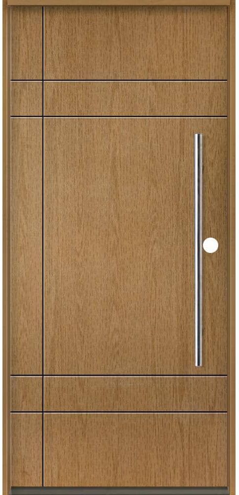 Krosswood Doors SUMMIT Modern Faux Pivot 36 in. x 80 in. Left-Hand/Inswing Solid Panel Bourbon Stain Fiberglass Prehung Front Door