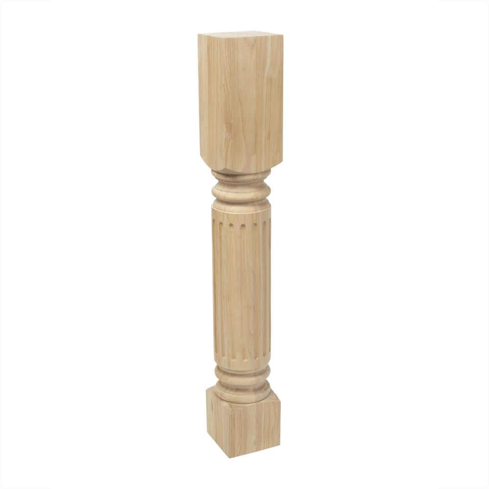 American Pro Decor 35-1/4 in. x 5 in. Unfinished Solid Hardwood Fluted Kitchen Island Leg