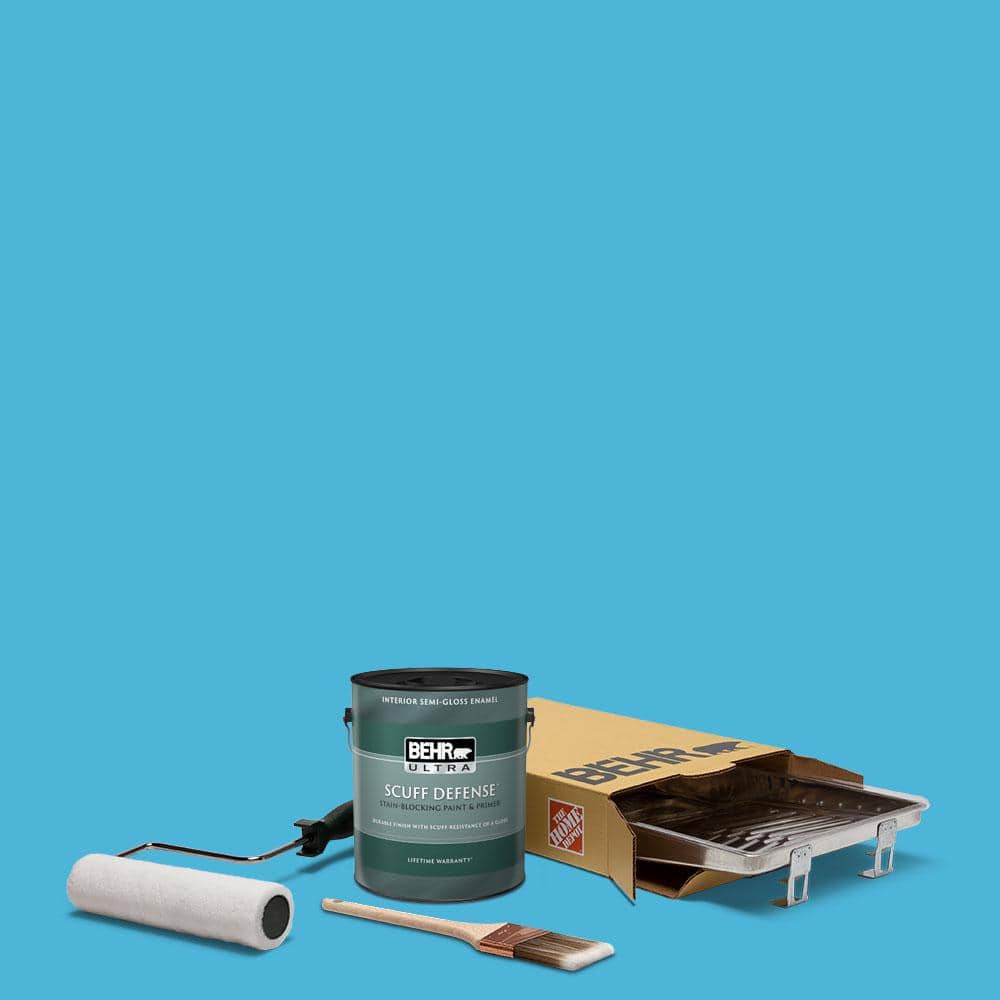 BEHR 1 gal. P490-4 Aztec Sky Ultra Semi-Gloss Enamel Interior Paint and Wooster Set All-in-1 Project Kit (5-Piece)