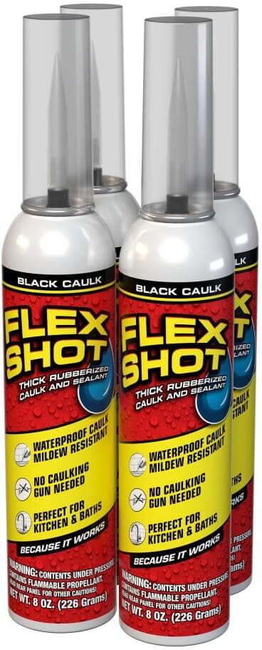 FLEX SEAL FAMILY OF PRODUCTS Flex Shot 8 fl. oz. Black Thick Rubber Mildew Resistant Waterproof Sealant (4-Pack)