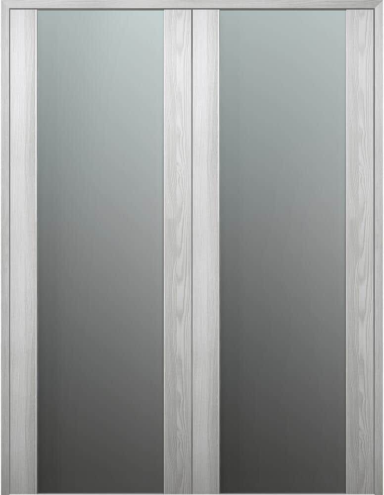 Belldinni Vona 202 56"x96"Both Active Full Lite Frosted Glass Ribeira Ash Composite Wood Double Prehung French Door