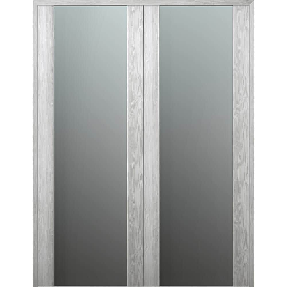 Belldinni Vona 202 64 in. x 84 in. Both Active Full Lite Frosted Glass Ribeira Ash Wood Composite Double Prehung French Door
