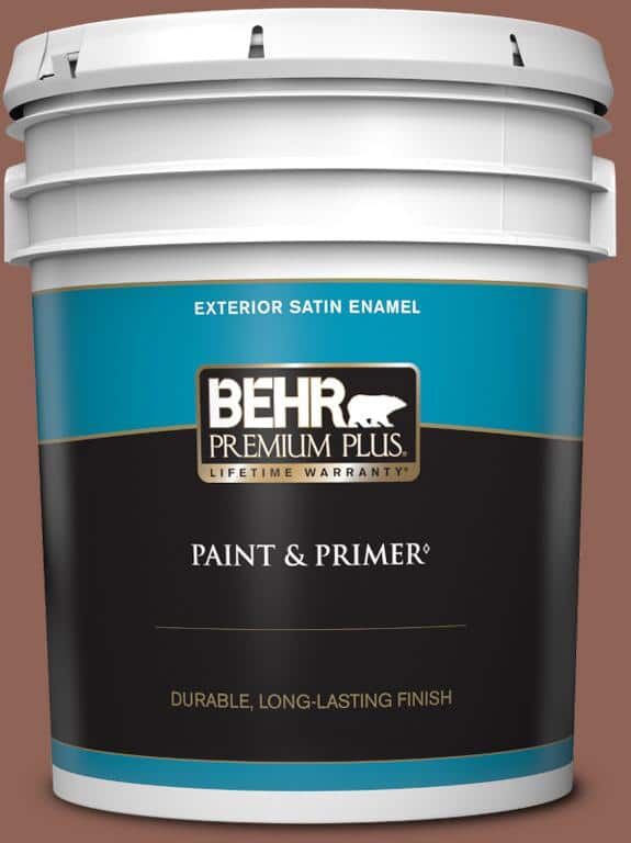 BEHR PREMIUM PLUS 5 gal. #BXC-57 Raw Sienna Satin Enamel Exterior Paint & Primer