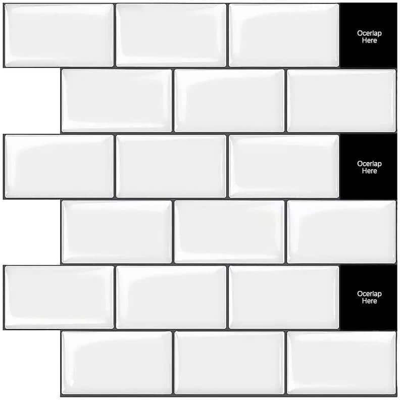 Yipscazo 10 in. x 11.8 in. White with Black Grout Thin Vinyl Peel and Stick Backsplash Tiles for Kitchen (20-Pack/16.39 sq. ft.)