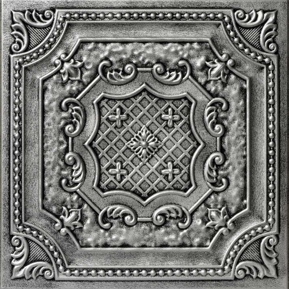 A La Maison Ceilings Bijou and Bee Bee Antique Silver 1.6 ft. x 1.6 ft. Decorative Foam Glue Up Ceiling Tile (21.6 sq. ft./case)