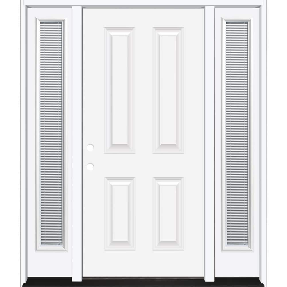 Steves & Sons 64 in. x 80 in. Element Series 4-Panel Primed White Right-Hand Steel Prehung Front Door w/ 12 in. Mini Blind Sidelites, White Primed