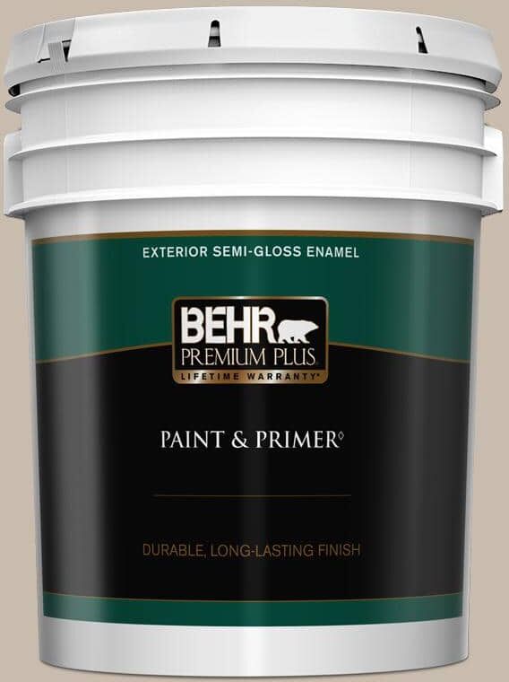 BEHR PREMIUM PLUS 5 gal. #ECC-44-1 Barley Field Semi-Gloss Enamel Exterior Paint & Primer