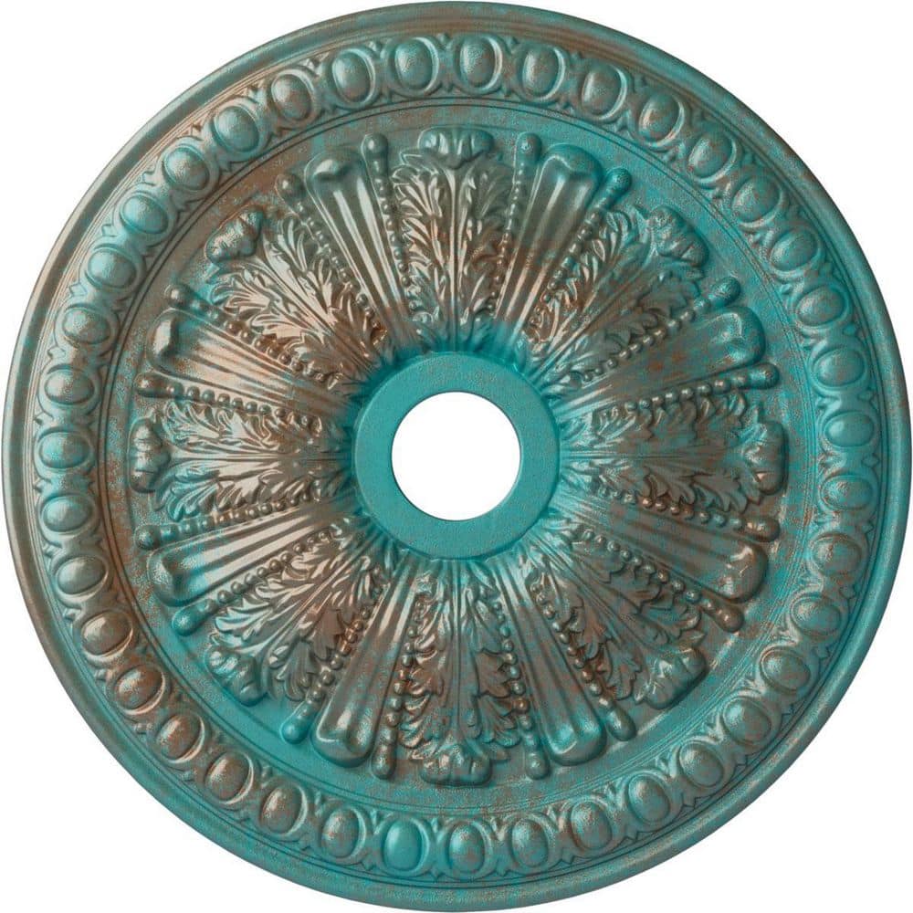 Ekena Millwork 2-1/2 in. x 27-7/8 in. x 27-7/8 in. Polyurethane Tomango Egg & Dart Ceiling Medallion, Copper Green Patina