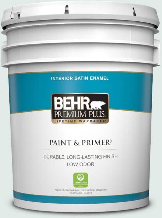 BEHR PREMIUM PLUS 5 gal. #W-D-520 Clear View Satin Enamel Low Odor Interior Paint & Primer