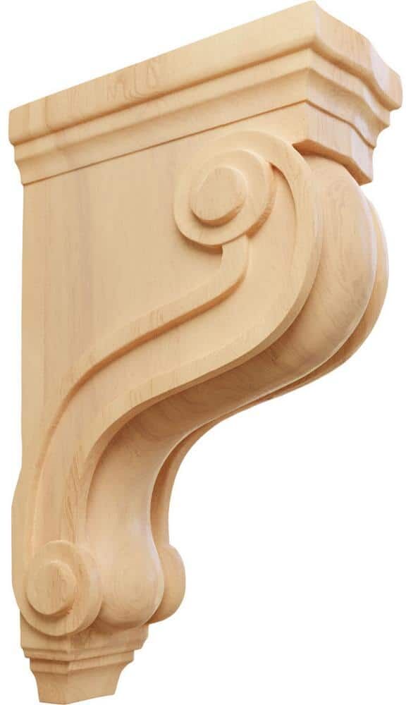 Ekena Millwork 3-7/8 in. x 8 in. x 13 in. Red Oak Boston Traditional Scroll Corbel