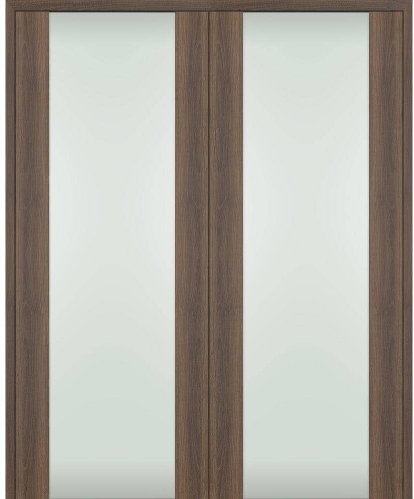 Belldinni Vona 202 56"x96" Both Active Full Lite Frosted Glass Pecan Nutwood Composite Wood Double Prehung French Door