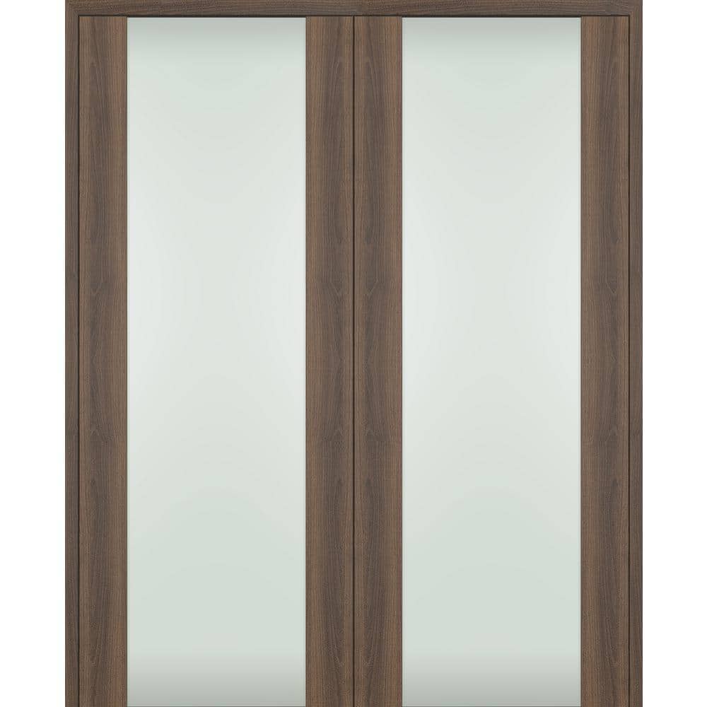 Belldinni Vona 202 64"x80" Both Active Full Lite Frosted Glass Pecan Nutwood Composite Wood Double Prehung French Door