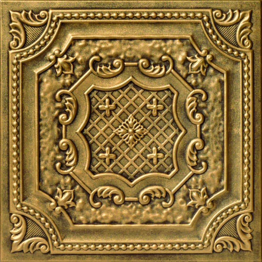 A La Maison Ceilings Bijou and Bee Bee Antique Gold 1.6 ft. x 1.6 ft. Decorative Foam Glue Up Ceiling Tile (21.6 sq. ft./case)
