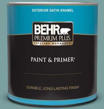 BEHR PREMIUM PLUS 1 qt. #S440-4 Tower Bridge Satin Enamel Exterior Paint & Primer