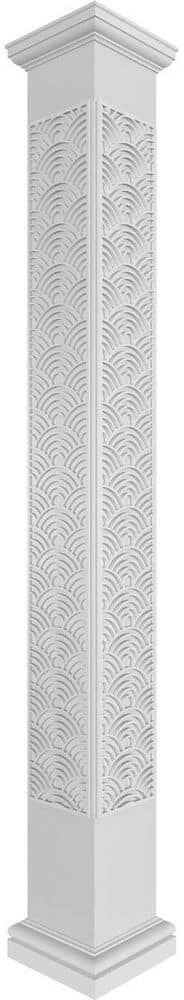 Ekena Millwork 7-5/8 in. x 9 ft. Premium Square Non-Tapered Art Deco Fretwork PVC Column Wrap Kit w/Tuscan Capital and Base