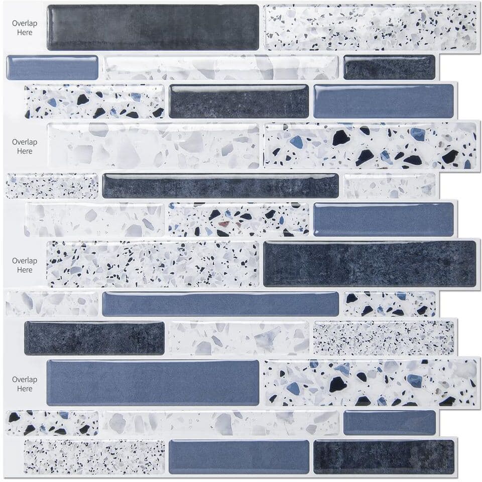 Art3d Blue Stone Design 12 in. x 12 in. Vinyl Peel and Stick Tile Backsplash for Kitchen (9.5 sq. ft. /Box)