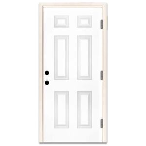 Steves & Sons 30 in. x 80 in. Element Series 6-Panel White Primed Steel Prehung Front Door Left-Hand Outswing with 4-9/16 in. Frame