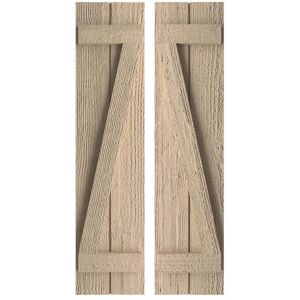 Ekena Millwork 11.5 in. x 60 in. Timberthane Polyurethane 2-Board Spaced Board-n-Batten Rough Sawn Faux Wood Shutters w/Z-Board Pair