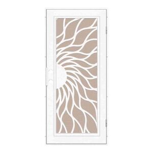 Unique Home Designs 36 in. x 80 in. Sunfire White Left-Hand Surface Mount Aluminum Security Door with Desert Sand Perforated Metal Screen