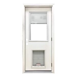 Steves & Sons 36 in. x 80 in. Reliant Series Clear Mini-Blind LHOS White Primed Fiberglass Prehung Back Door with Extra Large Pet Door