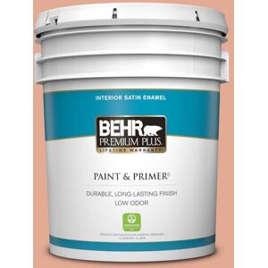 BEHR PREMIUM PLUS 5 gal. #M190-4 California Coral Satin Enamel Low Odor Interior Paint & Primer