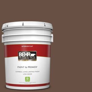 BEHR PREMIUM PLUS 5 gal. #760B-7 Revival Mahogany Flat Low Odor Interior Paint & Primer