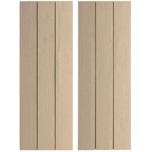 Ekena Millwork 16.5 in. x 60 in. Timberthane Polyurethane 3-Board Joined Board-n-Batten Rough Cedar Faux Wood Shutters, No Batten Pair