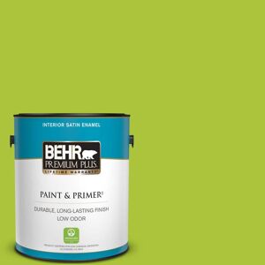 BEHR PREMIUM PLUS 1 gal. #410B-6 Crisp Green Satin Enamel Low Odor Interior Paint & Primer