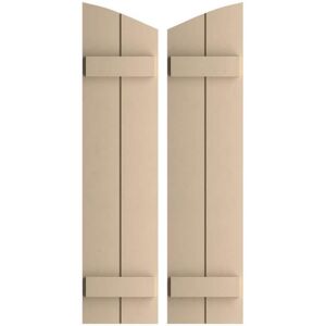 Ekena Millwork 11 in. x 60 in. Polyurethane Smooth 2-Board Joined Board-n-Batten Elliptical Top Shutters, Primed Tan